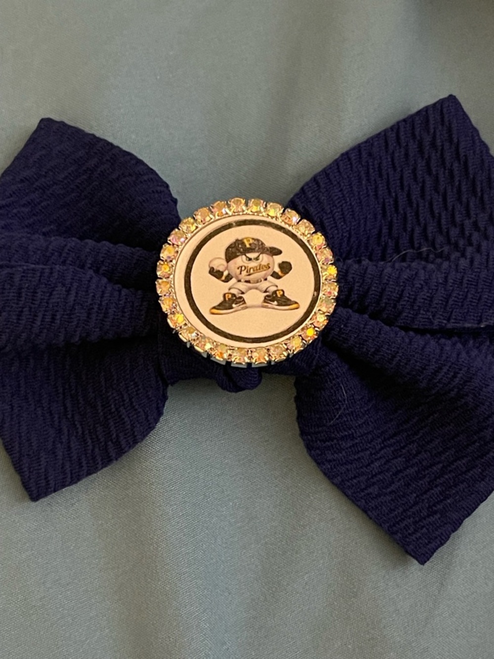Pittsburgh Pirates Navy Bow Pin with Rhinestone Accent